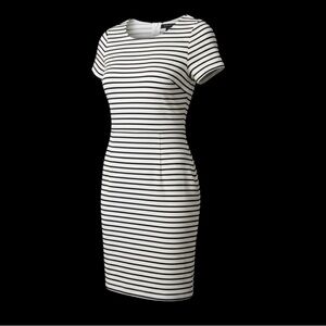 NWT Banana Republic Fac.Collection Petite White Black Stripe KneeLength Size 0P